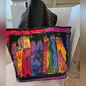 Laurel Burch Colorful Cat Tote Bag - Black, Red, Blue, Yellow